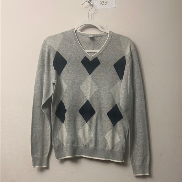 Zara Gray and Blue Argyle Sweater - Picture 1 of 8